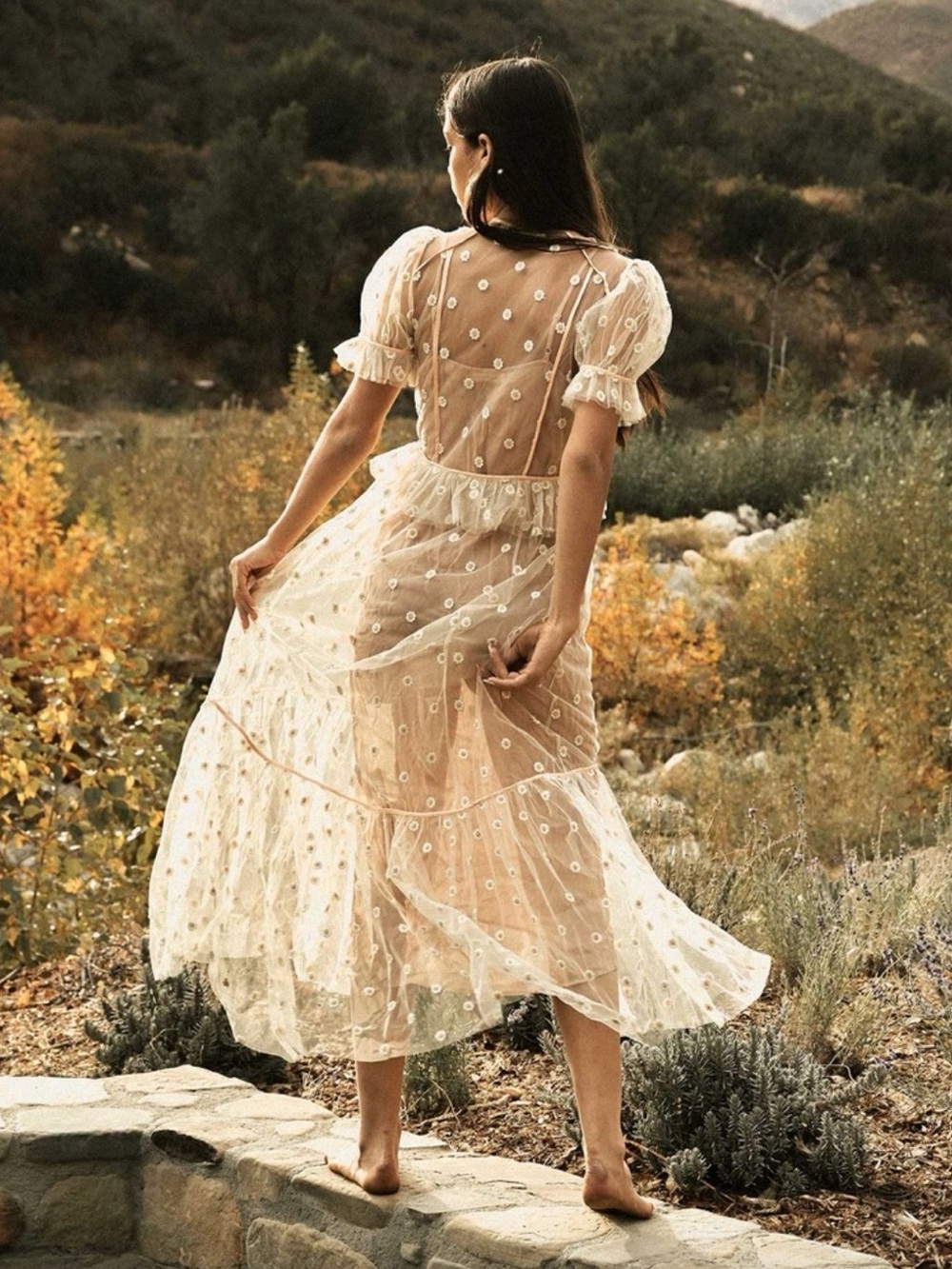 Doen Zelda Sheer Floral Dress Faded Peach - Picture 2 of 9